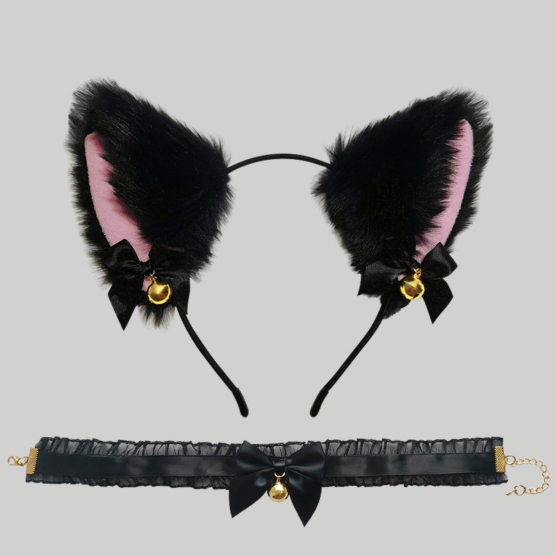 (Ear Headband + Collar) Cat Ear Hair Clip for Women, Cat and Rabbit Headband, Fox Head Accessory, Decorative Styling with Bells