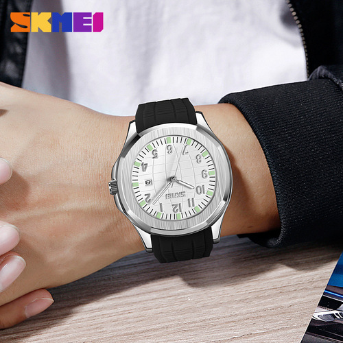 时刻美男士经典鹦鹉手雷非机械硅胶带石英表 防水单日历休闲手表