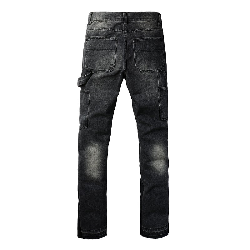 Jeans uomo vintage patchwork con gamba a zampa lavaggio chiaro_voghion.com