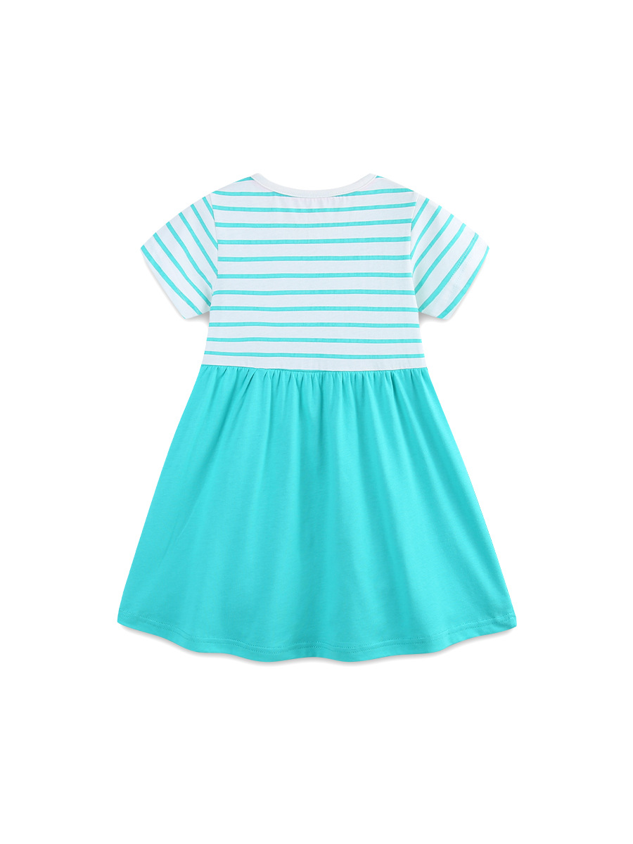 Vestido de niña de estilo europeo y americano nuevo producto de verano bordado vestido de princesa de niños de algodón de punto de cuello redondo vestido de mangas cortas