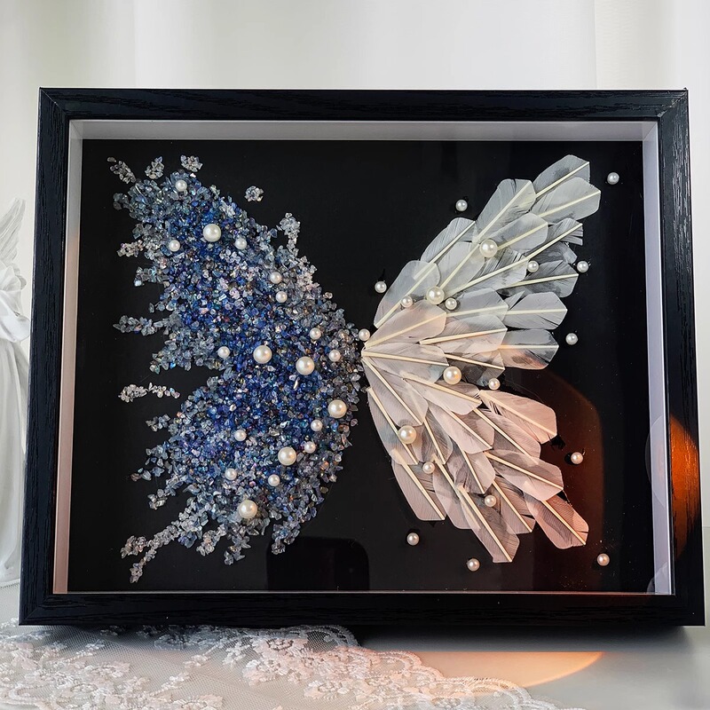 Ice Blue Crystal Feather Butterfly Photo Frame DIY Handmade Material Package Desktop Table Photo Frame Chinese Valentine's Day Gift Ice Blue Crystal Feather Butterfly Photo Frame DIY Handmade Material Package Desktop Table Photo Frame Chinese Valentine's Day Gift