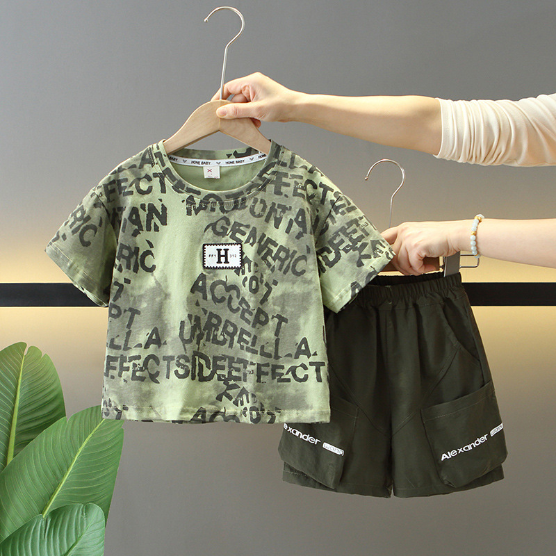 7879 traje de verano para niños 2025 nuevos pantalones cortos de verano para niños de dos piezas ropa de verano para bebés de moda