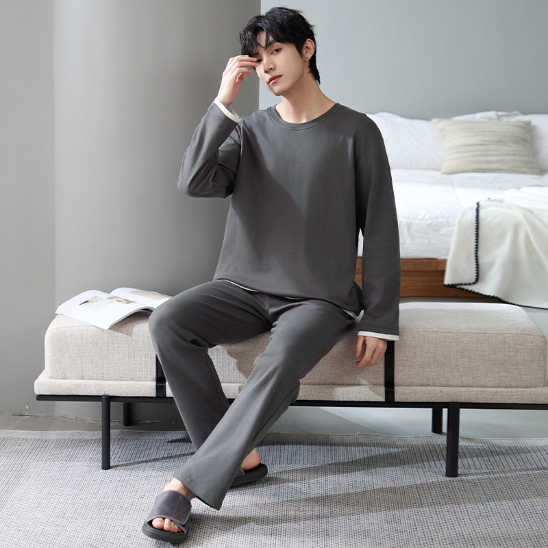 7A clase pijama de algodón de doble cara para hombres primavera, otoño y verano 2025 nueva manga larga 100% algodón engordado ropa para el hogar de tamaño grande