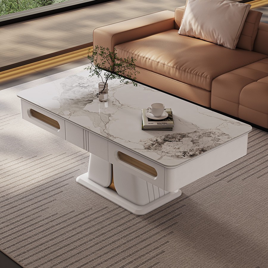 Mesa de centro de elevación multifuncional de lujo ligero, mesa de comedor, sala de estar de doble uso, apartamento pequeño, mesa de centro eléctrica integrada inteligente para el hogar