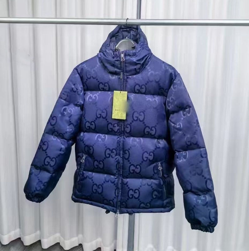 新款跨境Guc驰秋冬个性暗纹老花棉服休闲保暖男女款连帽夹克外套|undefined