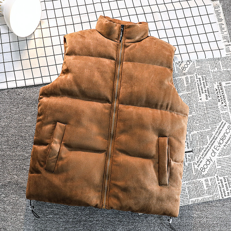 Suede Casual Ware Vest for Men and Women Cross-border Autumn and Winter Thickened Solid Color Couple Fashion Collar Cotton-padded Clothes for Men