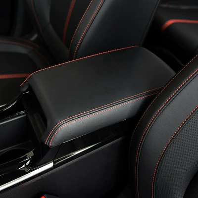 Armrest Box Protective Leather Cover, Armrest | Armrest box - 19-21-models-black-leather-and-red-thread