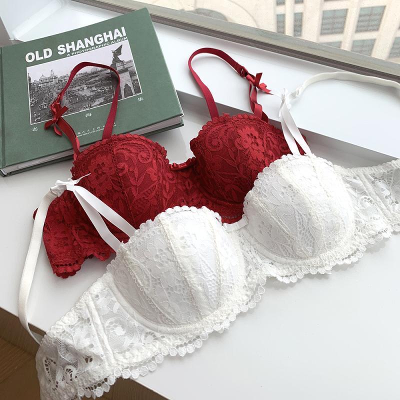 French Lace Half-Cup Thin Bra Single Piece for Young Girls 1_2 White Bridal Bra Push-Up Plus Size Push-Up Underwear