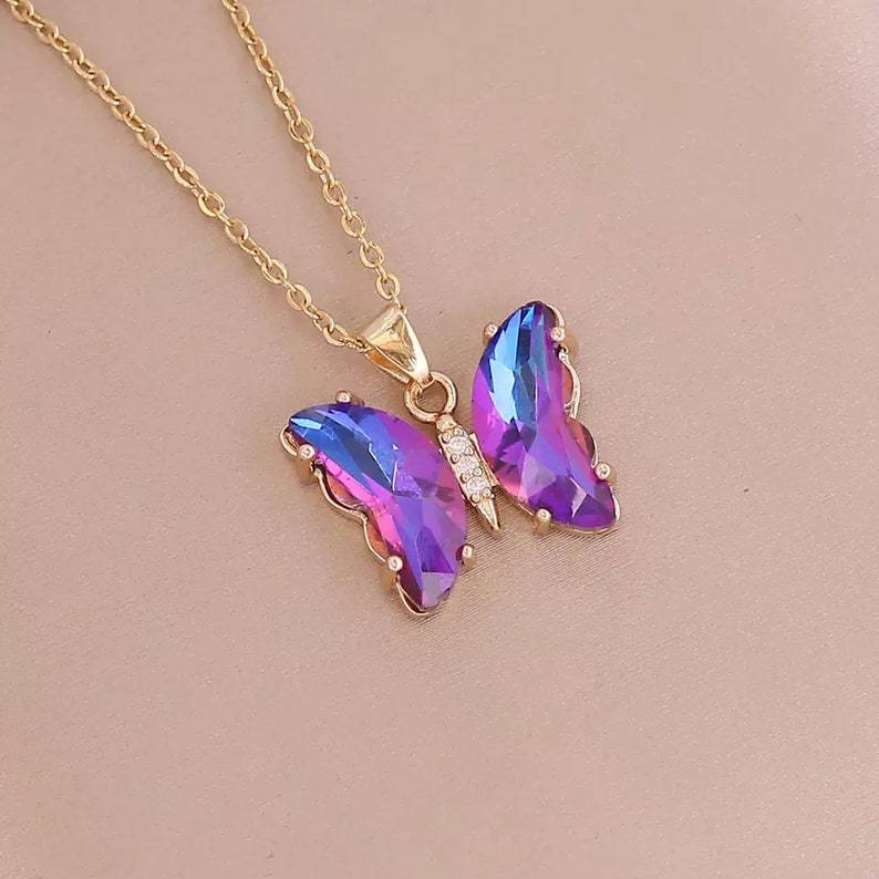 Yunnan brocado transfronterizo nuevo gradiente mariposa collar personalidad de moda europea y americana ins Luz de lujo niñas collar clavícula cadena