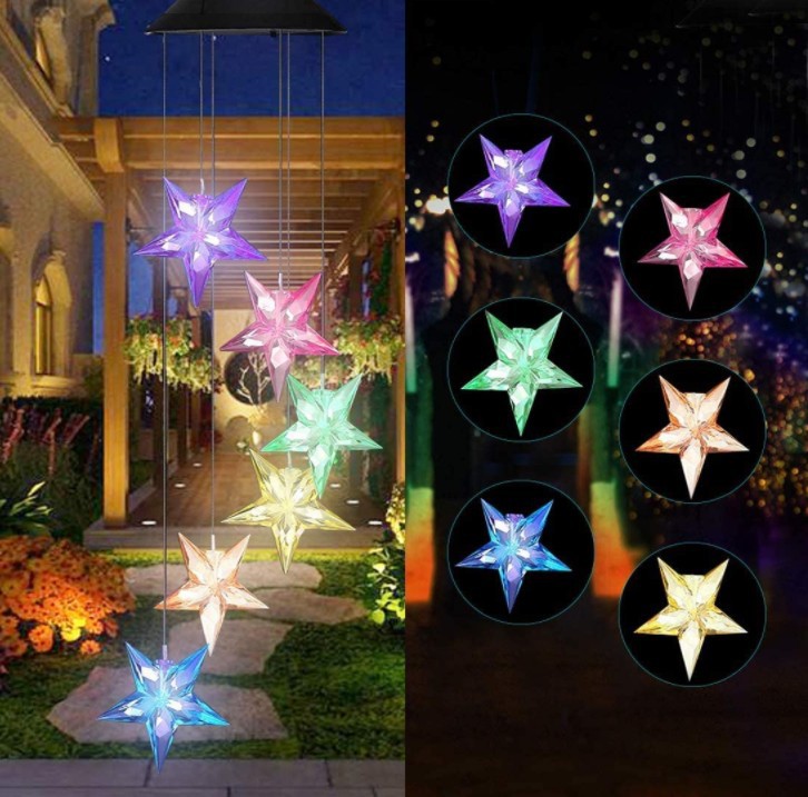New Solar Wind Chimes Colorful Green Hummingbird Wind Chimes Butterfly Waterproof Outdoor Decorative Lights Holiday Atmosphere Lights