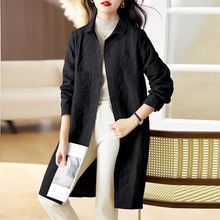 中长款外套加厚秋冬新款女翻领休闲开衫中年妈妈秋冬菱格风衣