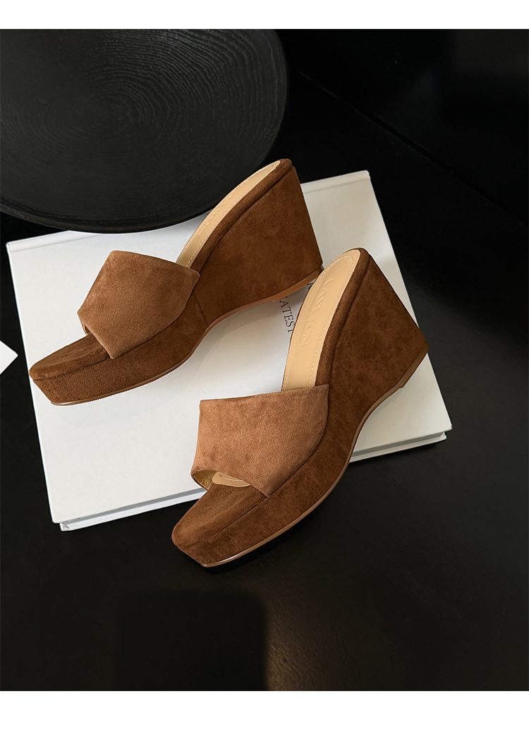 Sandal cao gót nữ hở mũi quai ngang đế xuồng platform — màu nâu, màu đen, màu mơ chi tiết 21