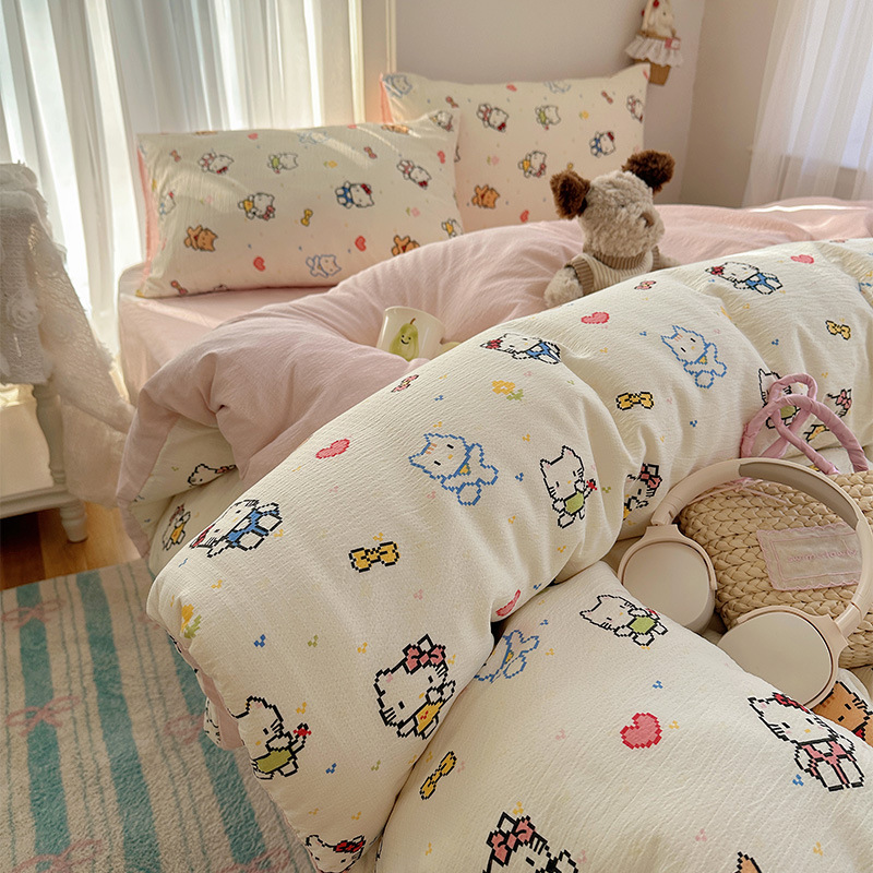 Cama de algodón de cuatro piezas A clase madre y bebé dormir desnudo pro piel sábanas de cama de algodón puro Kasa dormitorio dibujos animados lindos tres piezas 4