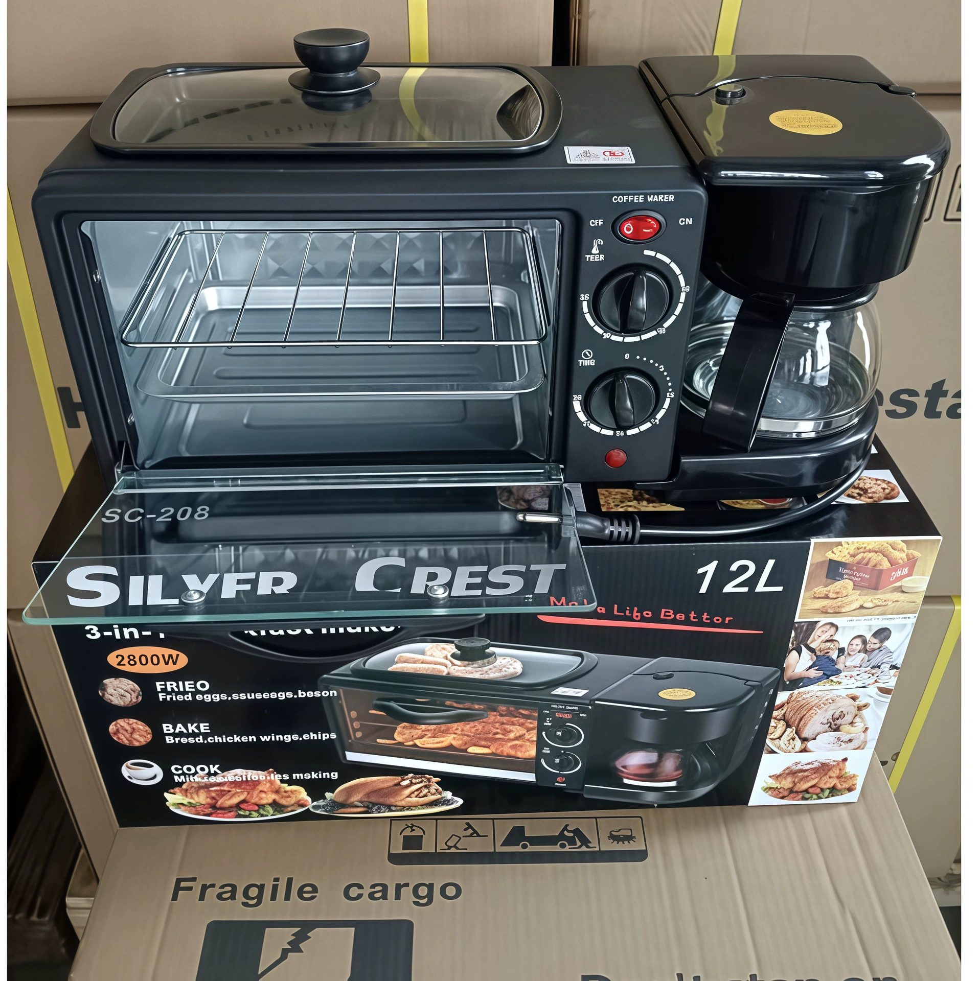 Three-in-one breakfast machine household multifunctional frying steak toasting bread small frying oven Breakfast machine