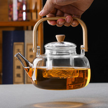 竹把方提梁壶高硼硅耐热玻璃过滤茶壶电陶炉绿茶煮茶器竹制提梁壶