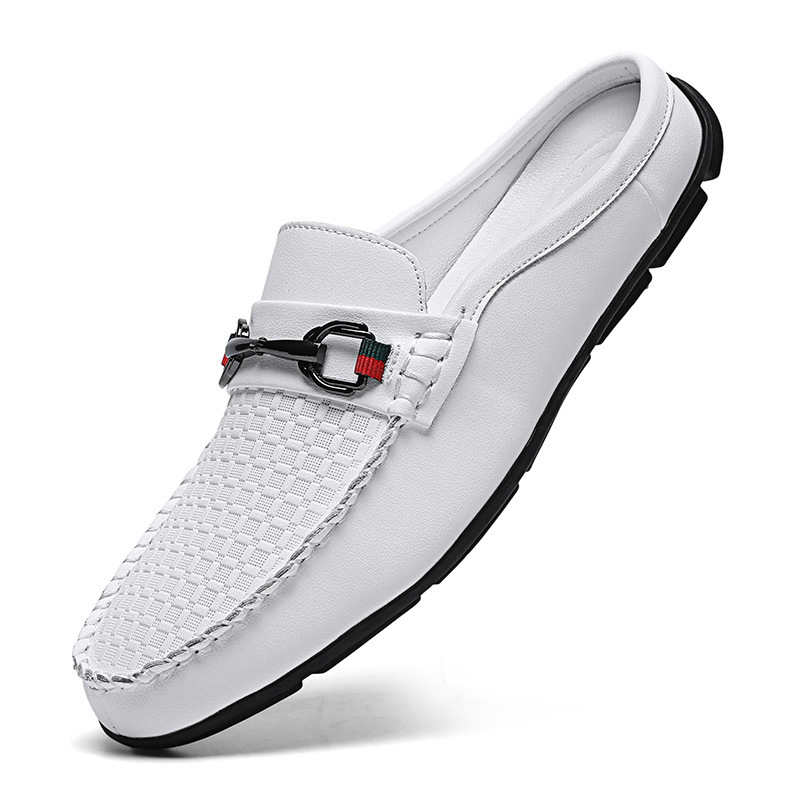 Men's Shoes, Muller Versatile Men's Leather Sandals, Microfiber Cowhide Sandals, Breathable Large Size Extra Large Size Casual Half-Covered Slippers