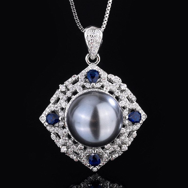 Zhuang Sheng joyas de cobre inferior chapado en oro con incrustaciones de perlas fritillary coreano artificial azul tesoro color diamante incrustado temperamento gris cuentas traje