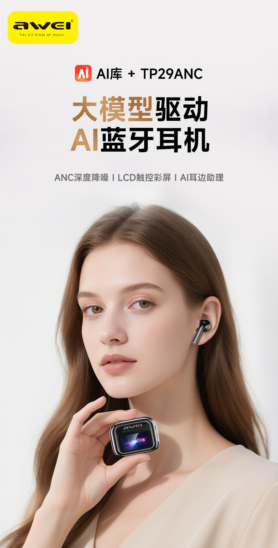 Yongwei AI Smart Translation Bluetooth Earbuds 2026 New Model Call Noise Reduction Multi-function Touch Color Screen Wireless Earphones