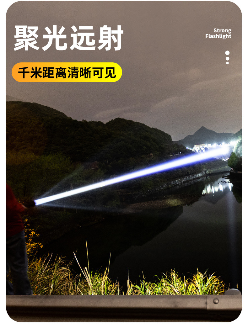 Flashlight with Strong Light, Rechargeable, Long-Lasting, Outdoor, High-Brightness, Long-Range, Small, Portable, Household, Durable, Large-Capacity, White Light
