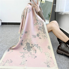 優雅名媛風冬季仿羊絨圍巾cashmere加厚保暖花卉披肩百搭流蘇圍巾