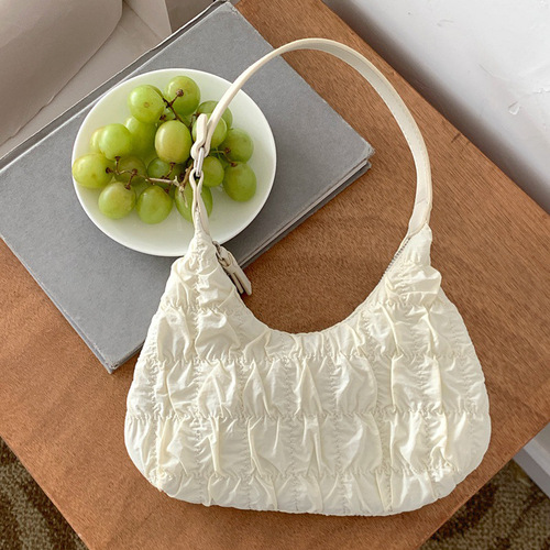 2024 Girl Cloud Pleat Shoulder Bag Women's New Fashion Single Shoulder Dumpling Bag Sweet Underarm Bag Cream Puff Bag