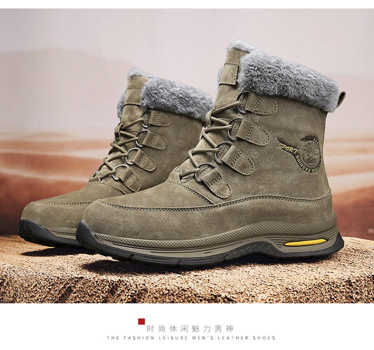 Giày bốt cổ cao nam da heo lót lông giữ ấm đế dày chống trượt — 618 kaki, 618 màu xám, 618 màu đen chi tiết 20