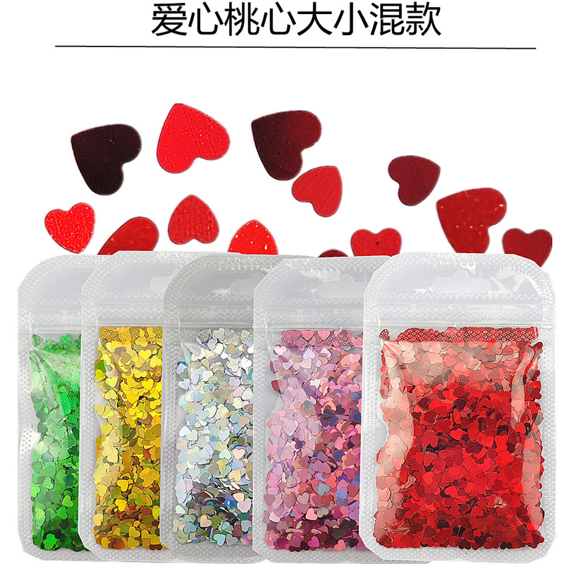 Cross-border nail art holographic love sequins laser heart bag 2/5/10g size heart mixed heart eye makeup