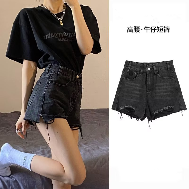 High-Waisted Hot Girl Denim Shorts for Women Summer 2025 New Loose and Versatile Design Raw Edge A-Line Wide-Leg Hot Pants