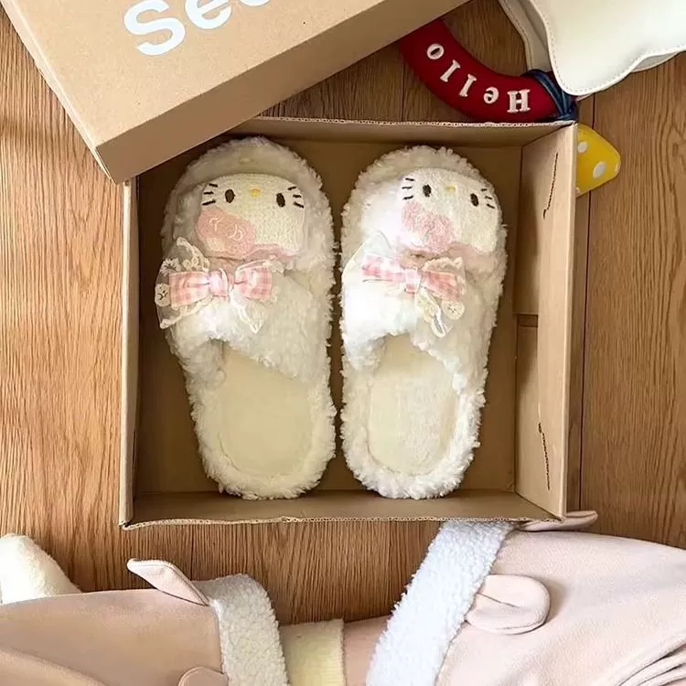 Тапочки Hello Kitty, милые зимние домашние туфли, комфортные, корейский стиль, 2025
