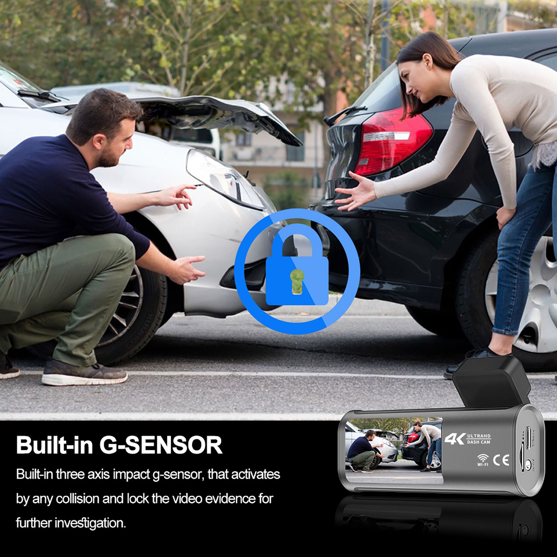 4Kgps Dash Cam with Front and Rear Dual Recording, Wifi Parking Monitoring, Dual-Lens Ultra-Clear Wide-Angle Car Camera