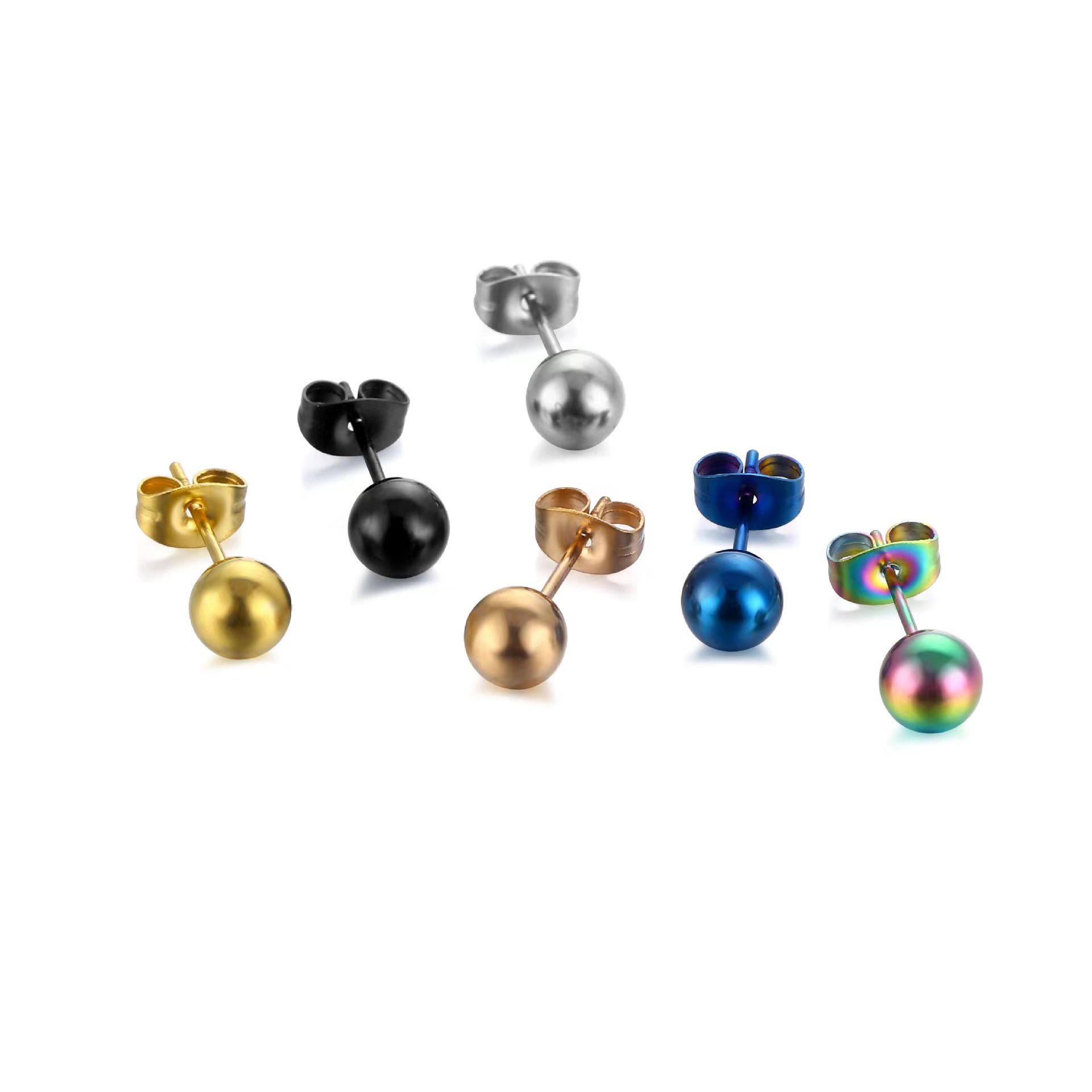 Korean version of titanium steel stainless steel ball fine needle earrings, simple and fashionable large and small steel ball piercing earrings for men and women wholesale 2