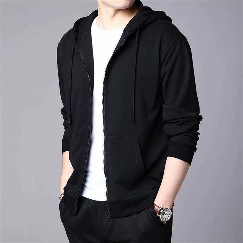 Cardigan Sweater Men's Spring and Autumn Thin Loose plus size Hooded Zipper Jacket Winter Casual Hooded Long-sleeved Top