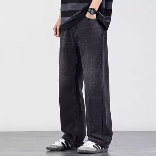 Vintage American-style jeans for men, 2025 summer new trendy brand high street, washed, distressed, loose wide-leg straight-leg pants