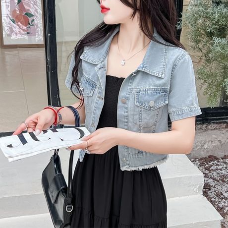 美式春夏款短款牛仔外套夏季女炸街小个子港味短袖上衣外搭薄款潮