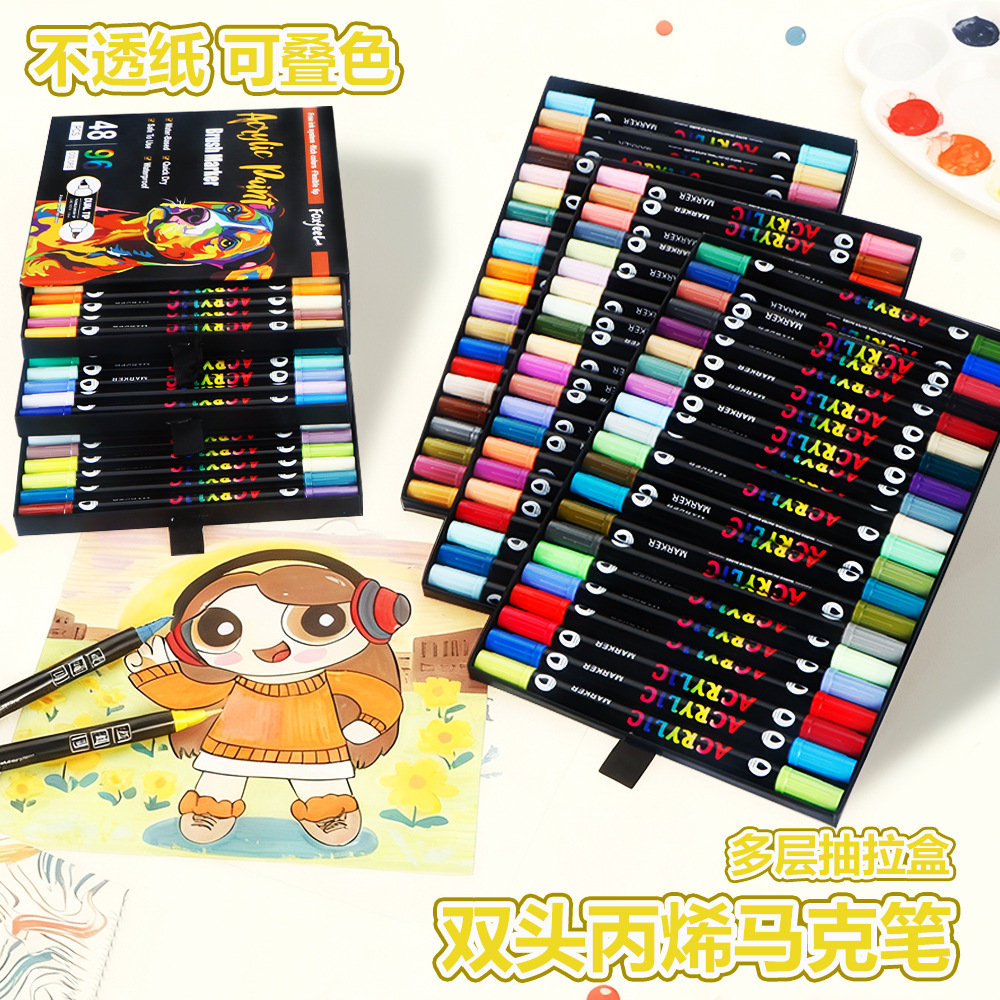 Transfronterizo Amazon venta caliente doble cabeza de doble color multicapa caja de dibujo acrílico marcador bolígrafo especial para estudiantes de pintura