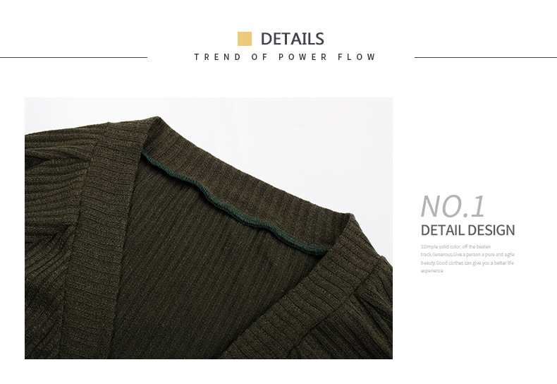 Robe pull une pièce à col en V et manches longues de couleur unie_voghion.com