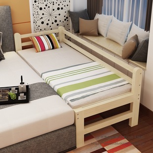 Spliced ​​Bed, Widened Bedside Solid Wood Children's Bed with Guardrail Side, Adult Single Small Bed, Crib, Spliced ​​Large Bed