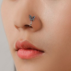 Cross-border foreign trade European and American personalized piercing jewelry with diamond butterfly fake nose ring fake nose nail copper silver-plated Hao stone nose jewelry