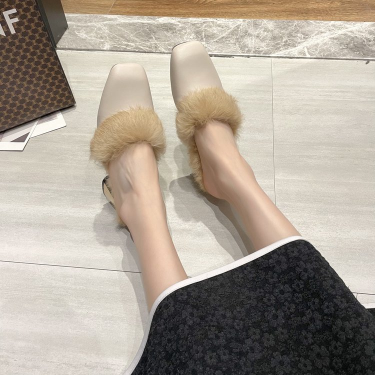 Female Flat-bottom Square Toe Baotou Half Drag - Image 2