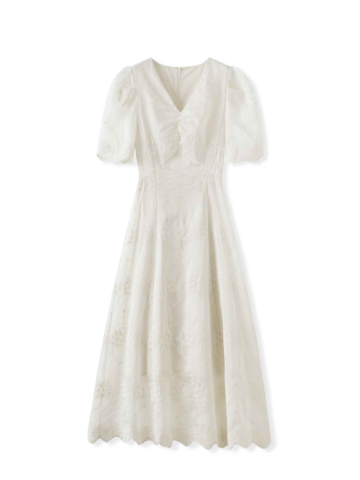 Đầm maxi nữ cổ chữ V thêu ren Tencel dáng dài mùa hè — Màu trắng