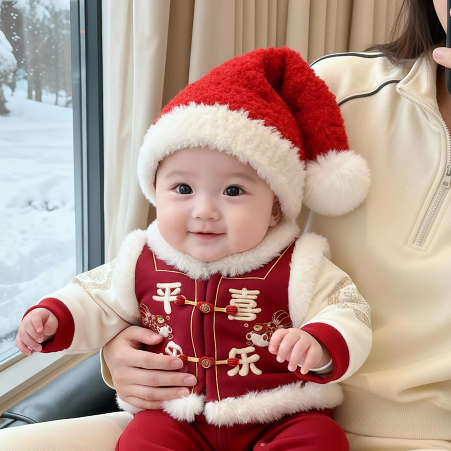 宝宝红色帽子秋冬季保暖加厚针织套头帽男婴女儿童圣诞喜庆毛线帽