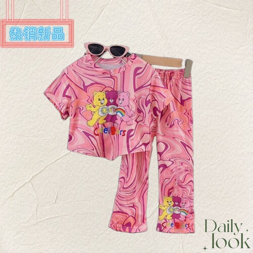 Summer Fashion Trendy Baby Girl Toddler Cartoon Tie-Dye Set of Two Cute