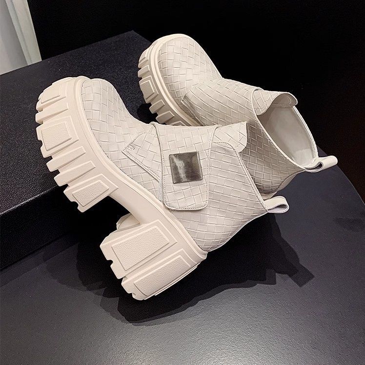 High-Heeled Chunky Heel Martin Boots for Women, 2026 New Style, Plaid Ankle Boots, Thick-Soled Height-Increasing Short Boots, Platform Non-Slip