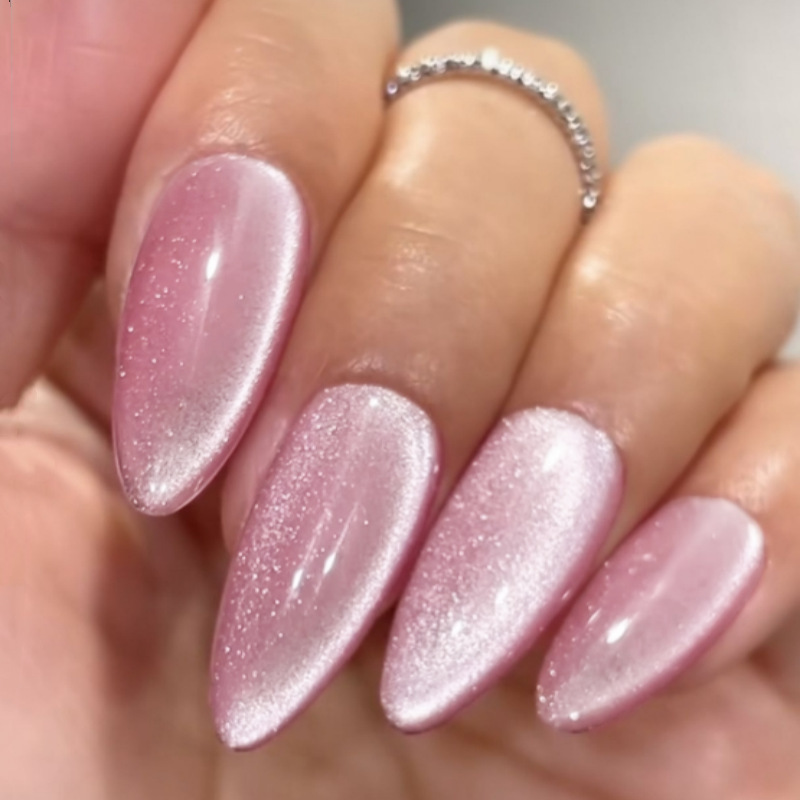 24 Pieces of Beautiful Pearlescent Shiny Pink Cat-Eye Press-On Nails with a Great Cat-Eye Effect, Popular on Cross-Border Instagram 24 Pieces of Beautiful Pearlescent Shiny Pink Cat-Eye Press-On Nails with a Great Cat-Eye Effect, Popular on Cross-Border Instagram