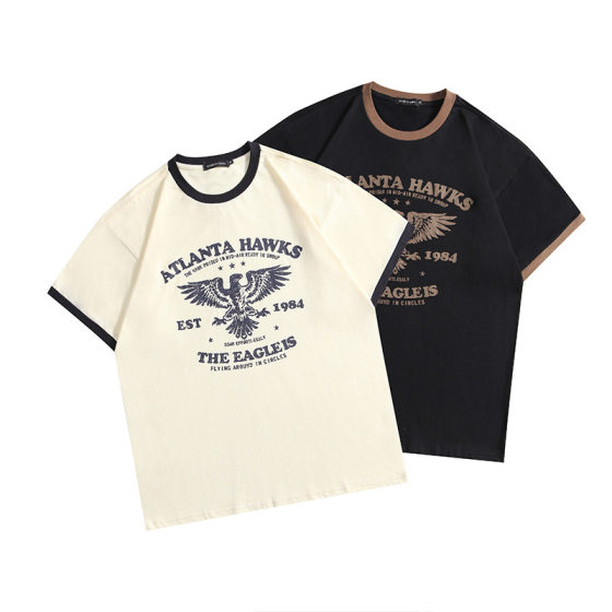 Nariele American Style Short Short-sleeved Cotton T-shirt Women's ins Style Niche Design Loose Couple Summer Half-sleeved Men
