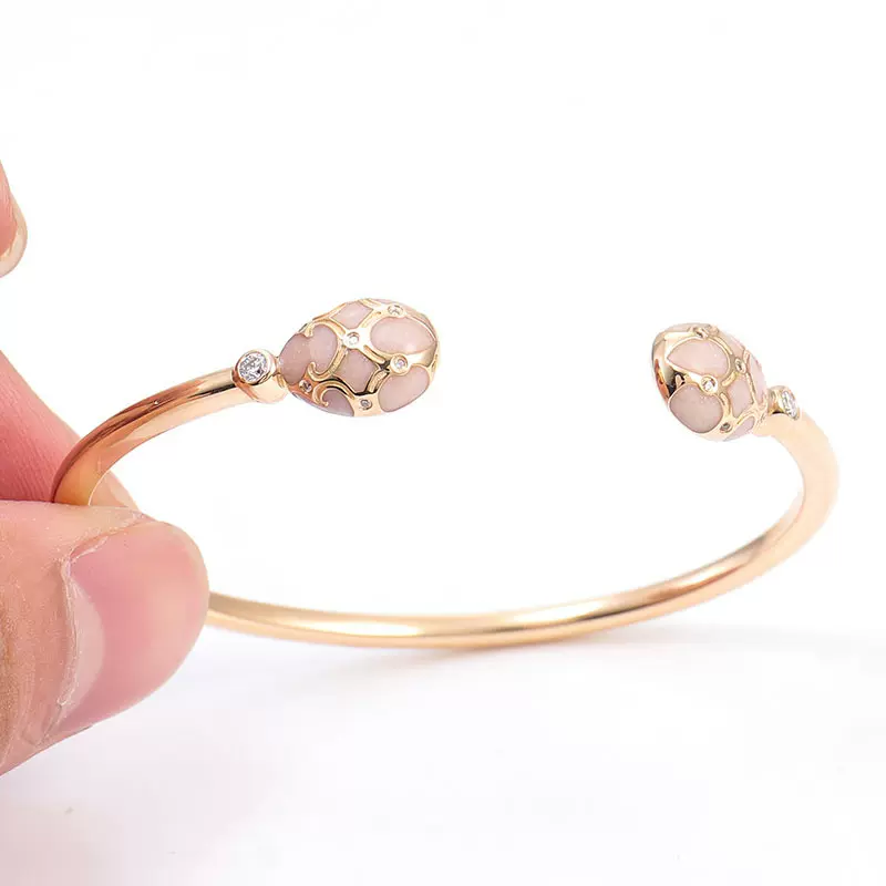 瑞多斯珠宝18k黄金手镯时尚欧美珐琅手镯微镶红宝石潮流法式手镯