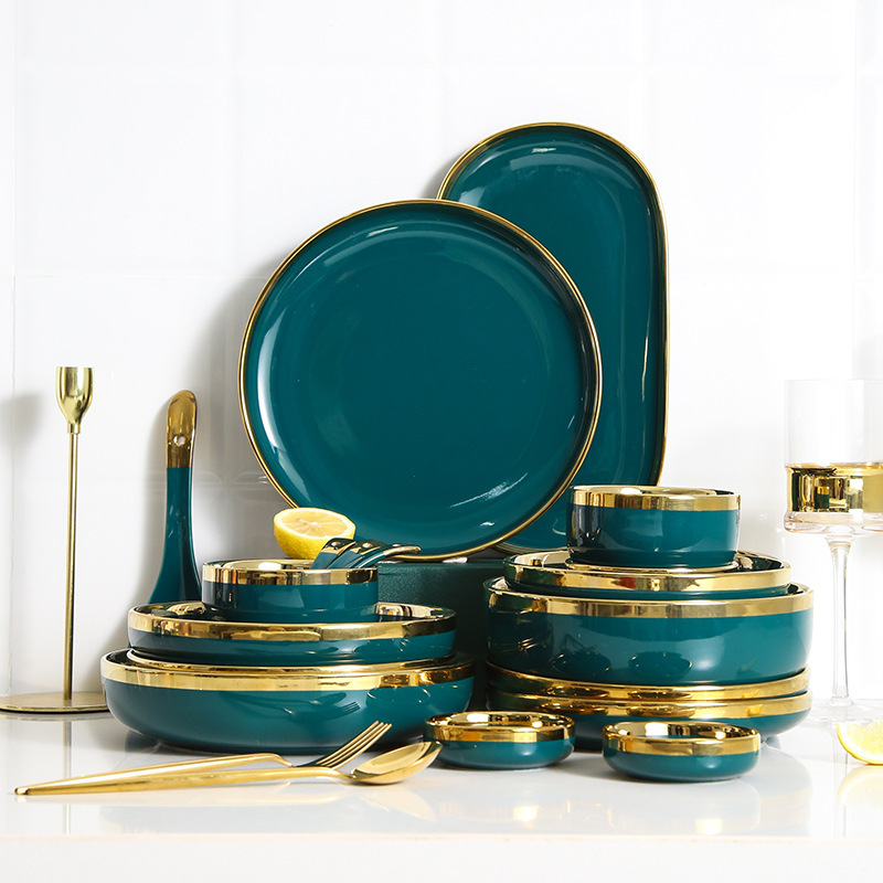 Emerald Phnom Penh Ceramic Tableware Nordic Light Luxury Rice Bowl Salad Noodle Bowl Western Food Dish Plate Dishes Set for Home Emerald Phnom Penh Ceramic Tableware Nordic Light Luxury Rice Bowl Salad Noodle Bowl Western Food Dish Plate Dishes Set for Home