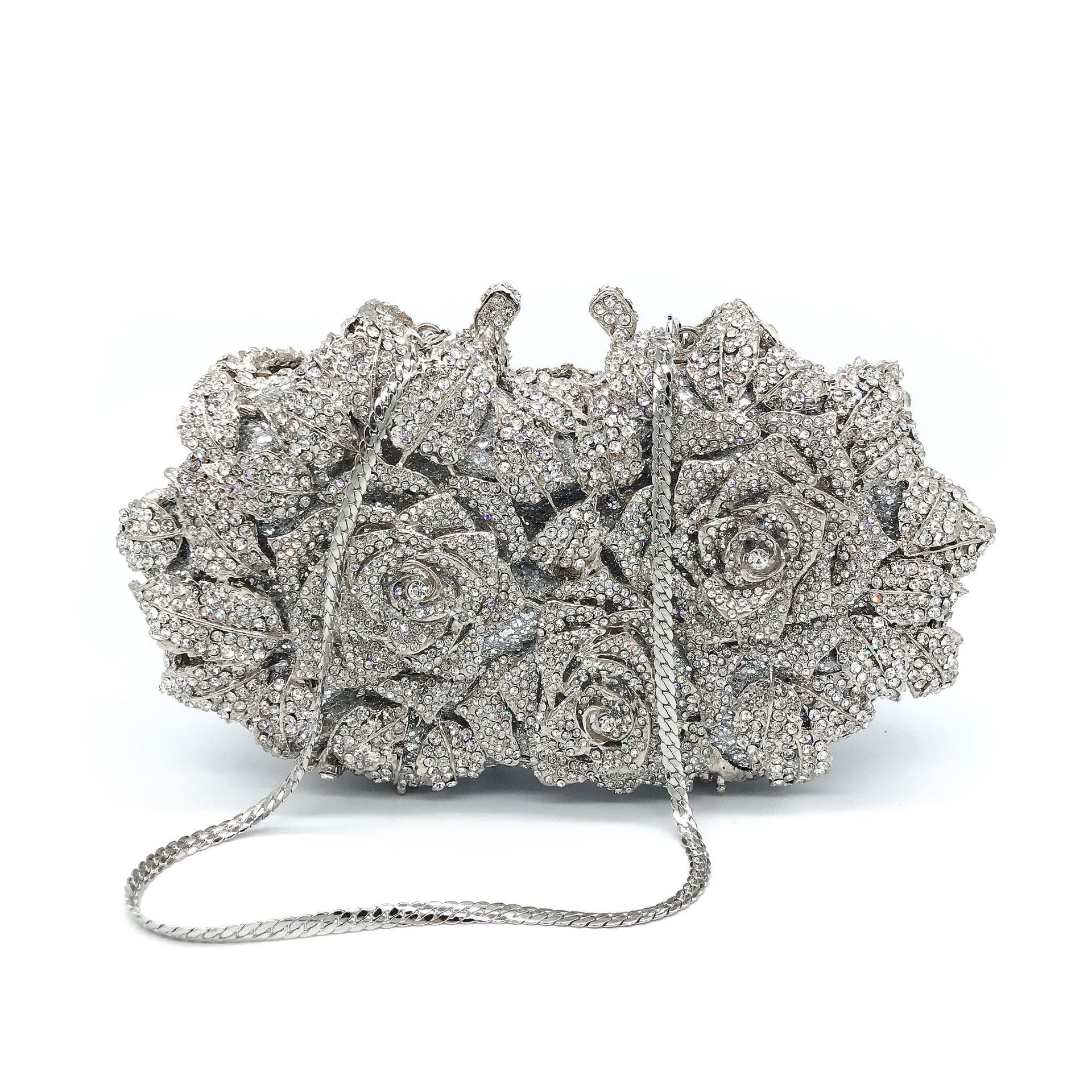 Estricta selección de cristal embrague tridimensional rosa con diamantes bolsas de cena europea y americana con diamantes completos bolsas de mano de mujeres duras