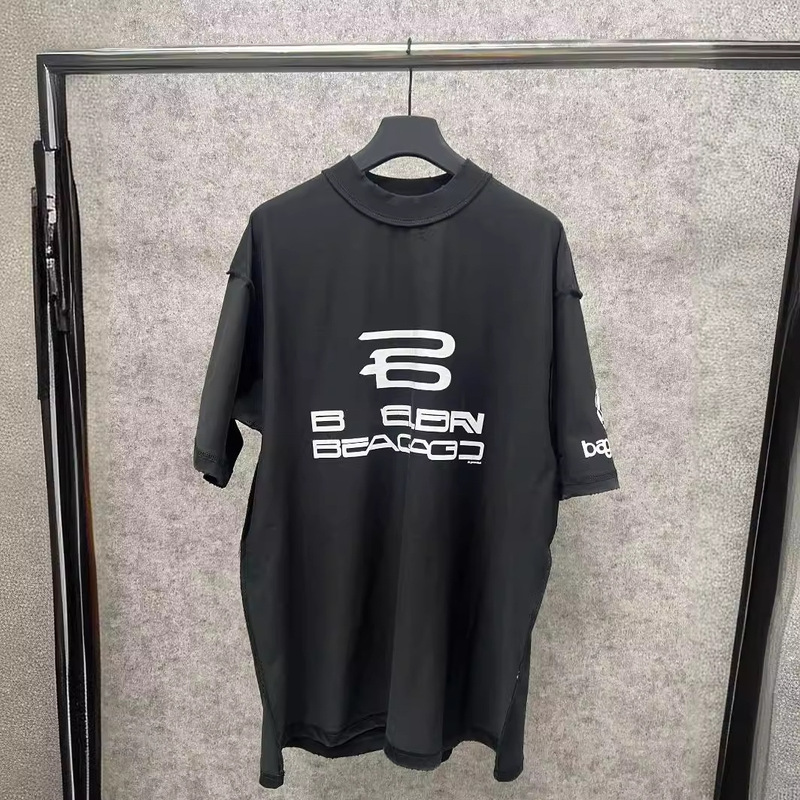 Correct Version Original Standard Paris B Home Internet Celebrity New AI Reverse Letter Printing Holes Loose Crewneck T-Shirt Top Correct Version Original Standard Paris B Home Internet Celebrity New AI Reverse Letter Printing Holes Loose Crewneck T-Shirt Top