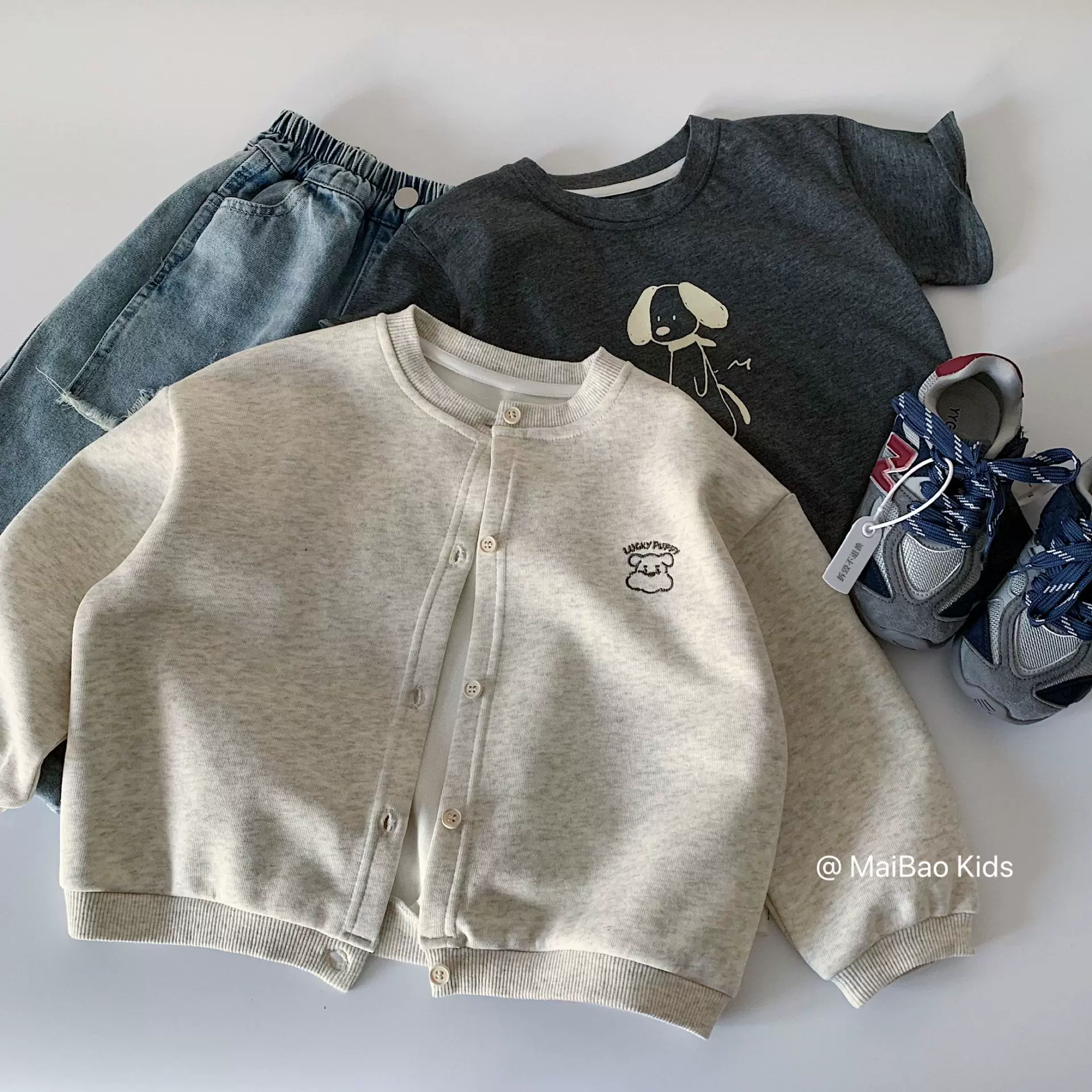 麦宝儿童外套2026春季新款男童小狗刺绣卫衣开衫中小童洋气春装潮